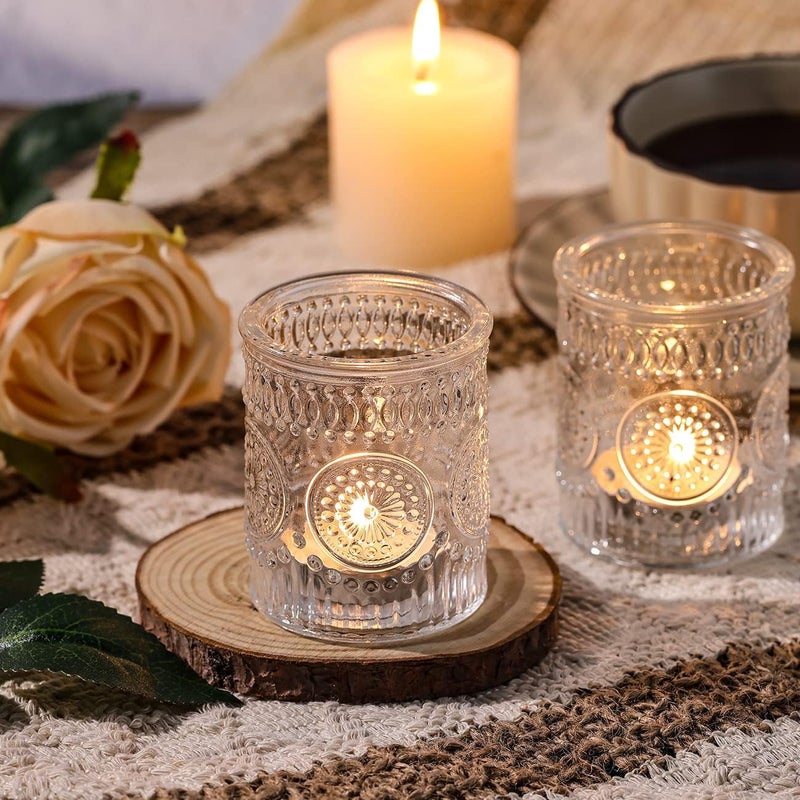 DARJEN Clear Votive Candle Holders Set of 36- Glass Candle Holders Bulk for Tea Light Candle, Embossed Candle Votives for Wedding Centerpiece, Living Room & Home Table Decor - Image 3