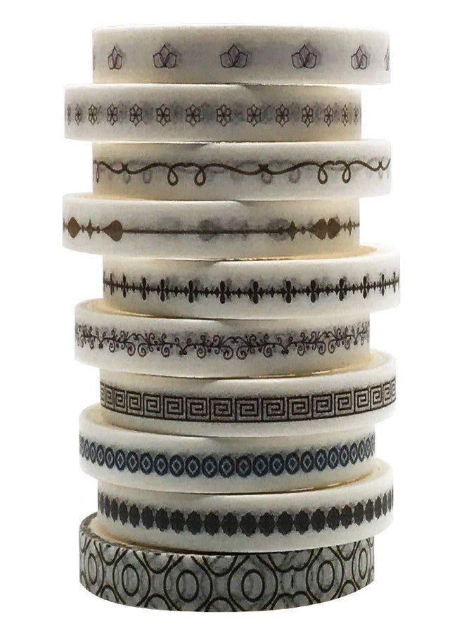 ZMLSED Vintage Pattern 5mm Wide Skinny Washi Tape Set, 10 Rolls Minimalist Black White Japanese Masking Decorative Tapes for Bullet Journal Planners DIY Decor Crafts Arts Scrapbooking Adhesive - Image 1