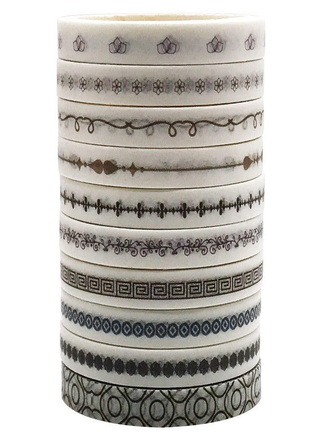 ZMLSED Vintage Pattern 5mm Wide Skinny Washi Tape Set, 10 Rolls Minimalist Black White Japanese Masking Decorative Tapes for Bullet Journal Planners DIY Decor Crafts Arts Scrapbooking Adhesive - Image 3