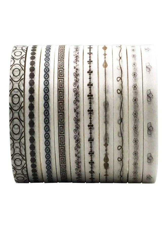 ZMLSED Vintage Pattern 5mm Wide Skinny Washi Tape Set, 10 Rolls Minimalist Black White Japanese Masking Decorative Tapes for Bullet Journal Planners DIY Decor Crafts Arts Scrapbooking Adhesive - Image 2