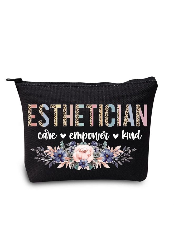 LEVLO Cosmetology Beautician Cosmetic Make Up Bag Dermatologist Gift Esthetician Care Empower Kind Makeup Zipper Pouch Bag For Esthetician Graduate (Esthetician Black) - Image 1