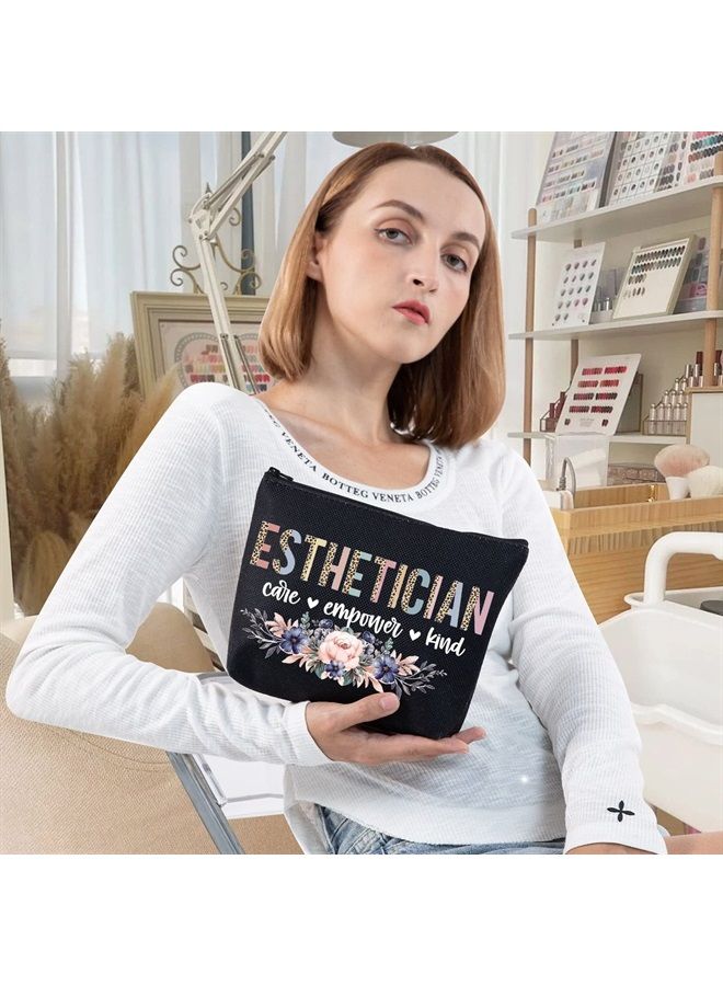 LEVLO Cosmetology Beautician Cosmetic Make Up Bag Dermatologist Gift Esthetician Care Empower Kind Makeup Zipper Pouch Bag For Esthetician Graduate (Esthetician Black) - Image 4