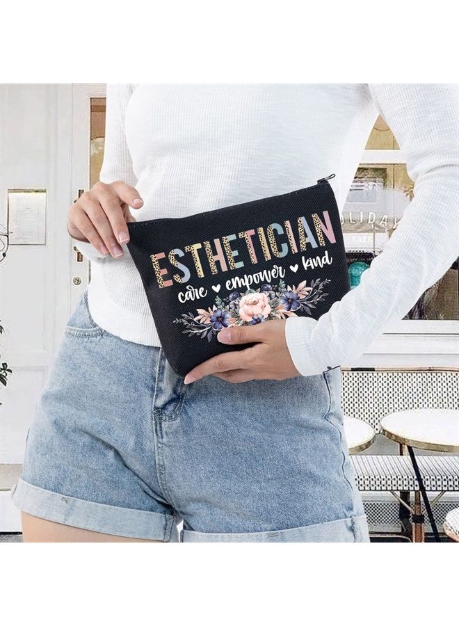 LEVLO Cosmetology Beautician Cosmetic Make Up Bag Dermatologist Gift Esthetician Care Empower Kind Makeup Zipper Pouch Bag For Esthetician Graduate (Esthetician Black) - Image 5