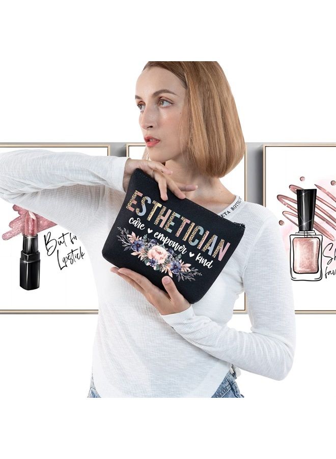 LEVLO Cosmetology Beautician Cosmetic Make Up Bag Dermatologist Gift Esthetician Care Empower Kind Makeup Zipper Pouch Bag For Esthetician Graduate (Esthetician Black) - Image 3