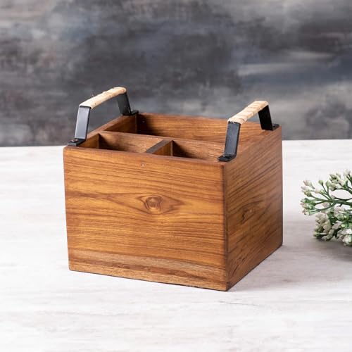 nestroots Wooden Cutlery Holder Spoon stand for kitchen | 7 Inch Brown | Cutlery Holder for Dining Table | Wooden Caddy Storage Organiser Stand Caddy Holder | Stylish Kitchen Décor - Image 1