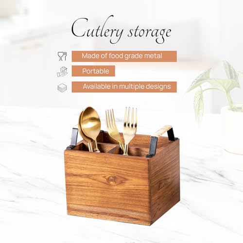 nestroots Wooden Cutlery Holder Spoon stand for kitchen | 7 Inch Brown | Cutlery Holder for Dining Table | Wooden Caddy Storage Organiser Stand Caddy Holder | Stylish Kitchen Décor - Image 3