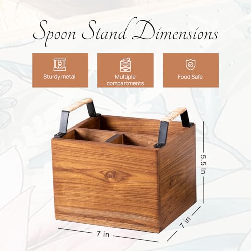 nestroots Wooden Cutlery Holder Spoon stand for kitchen | 7 Inch Brown | Cutlery Holder for Dining Table | Wooden Caddy Storage Organiser Stand Caddy Holder | Stylish Kitchen Décor - Image 2