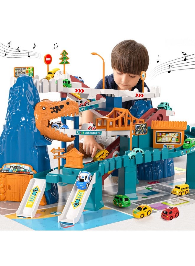 TEMI Boys Race Track Car Garage Parking Adventure Toy Gifts 3 4 5 6 7 8 9 Years Old Boys Girls Toddlers Preschool Car Games Gift Toys For Kids Vehicle Playsets (Dinosaur Track Car123248) - Image 2