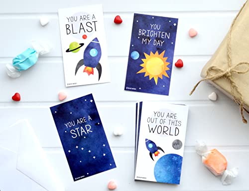 Nerdy Words Mini Outer Space Stars, Ship and Planets Funny Valentines (Wallet-Sized Valentines with Tiny Envelopes) Rocket Ship Cards for Valentine's Day (Set of 24) - Image 2