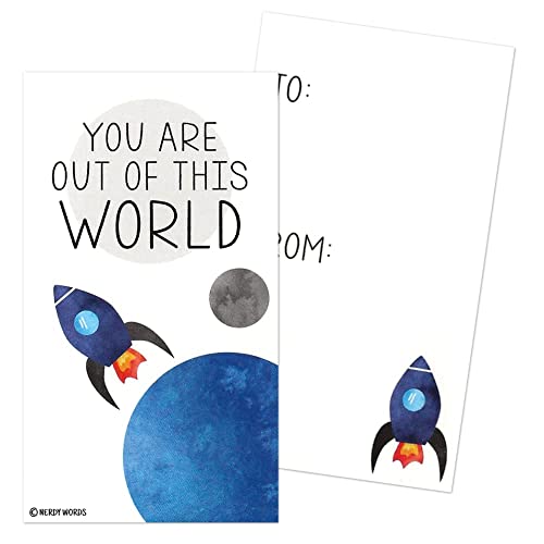 Nerdy Words Mini Outer Space Stars, Ship and Planets Funny Valentines (Wallet-Sized Valentines with Tiny Envelopes) Rocket Ship Cards for Valentine's Day (Set of 24) - Image 5