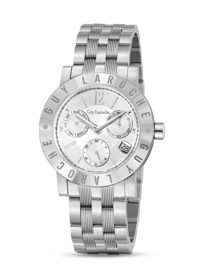 Guy Laroche Alex Silver Dial Silver Stainless Steel Bracelet Chronograph Watch for Men 42mm