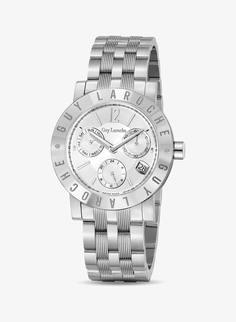 Guy Laroche Alex Silver Dial Silver Stainless Steel Bracelet Chronograph Watch for Men 42mm