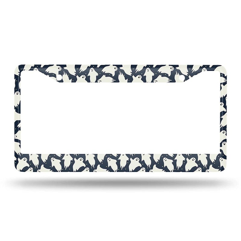 Beabes Halloween License Plate Frame Auto Tag Frames Cute Little Funny Ghost License Plates Holder 2 Holes Dancing Night Sky Decorative Car Truck Motorcycle License Plates Tag for Men Women - Image 2