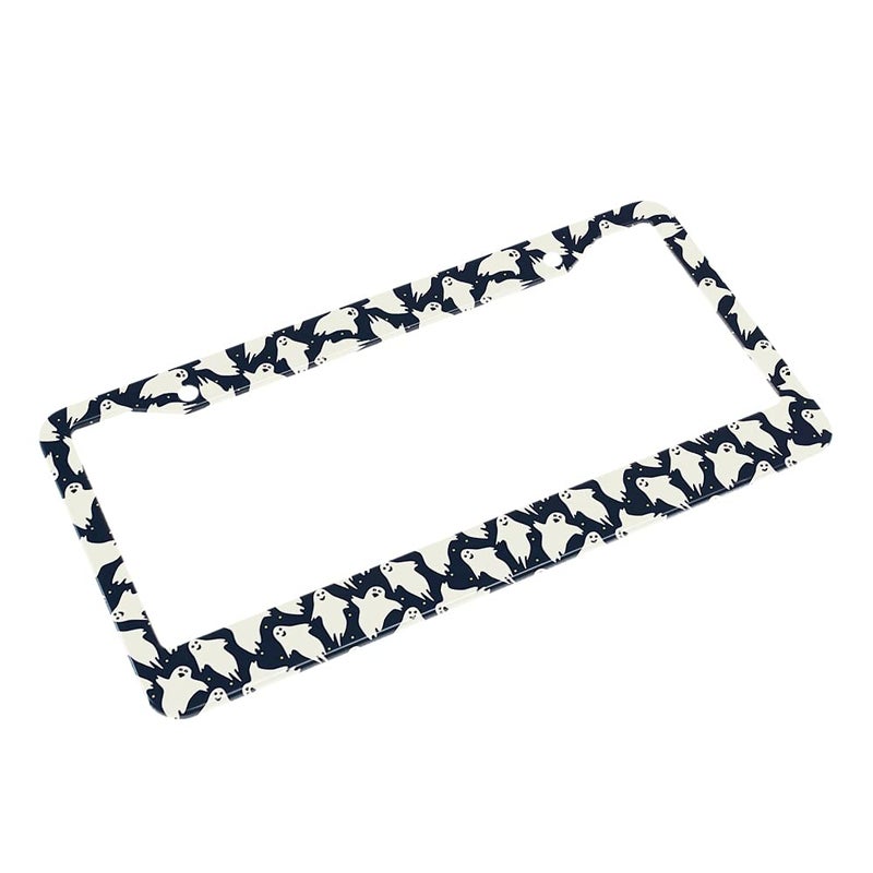 Beabes Halloween License Plate Frame Auto Tag Frames Cute Little Funny Ghost License Plates Holder 2 Holes Dancing Night Sky Decorative Car Truck Motorcycle License Plates Tag for Men Women - Image 4