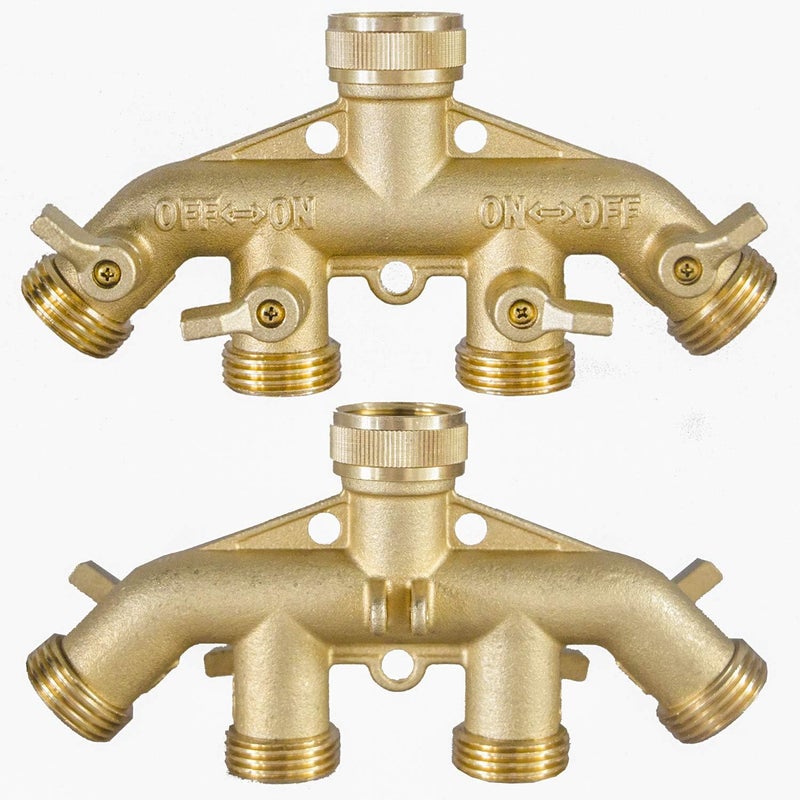 Hourleey موصل خرطوم حديقة نحاسي (4 طرق)، موصل خرطوم نحاسي صلب 3/4"، محول صنبور خرطوم 4 صمامات مع 4 غسالات مطاطية إضافية - Image 3