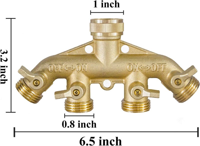 Hourleey موصل خرطوم حديقة نحاسي (4 طرق)، موصل خرطوم نحاسي صلب 3/4"، محول صنبور خرطوم 4 صمامات مع 4 غسالات مطاطية إضافية - Image 2