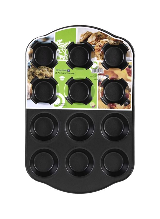 Royalford 12-Cup Muffin Pan Black 41.3x26.5x3cm - Image 2