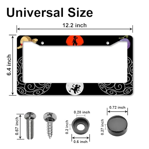 DGDRHZ Anime one License Plate Frames，Anime Piece Car Accessories for Women & Men，Cute License Plate Holder，Aluminum License Plate Frame Fits Standard US Vehicles Size 12.2 x 6 Inch (Black-2pcs) - Image 2