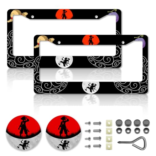 DGDRHZ Anime one License Plate Frames，Anime Piece Car Accessories for Women & Men，Cute License Plate Holder，Aluminum License Plate Frame Fits Standard US Vehicles Size 12.2 x 6 Inch (Black-2pcs) - Image 1