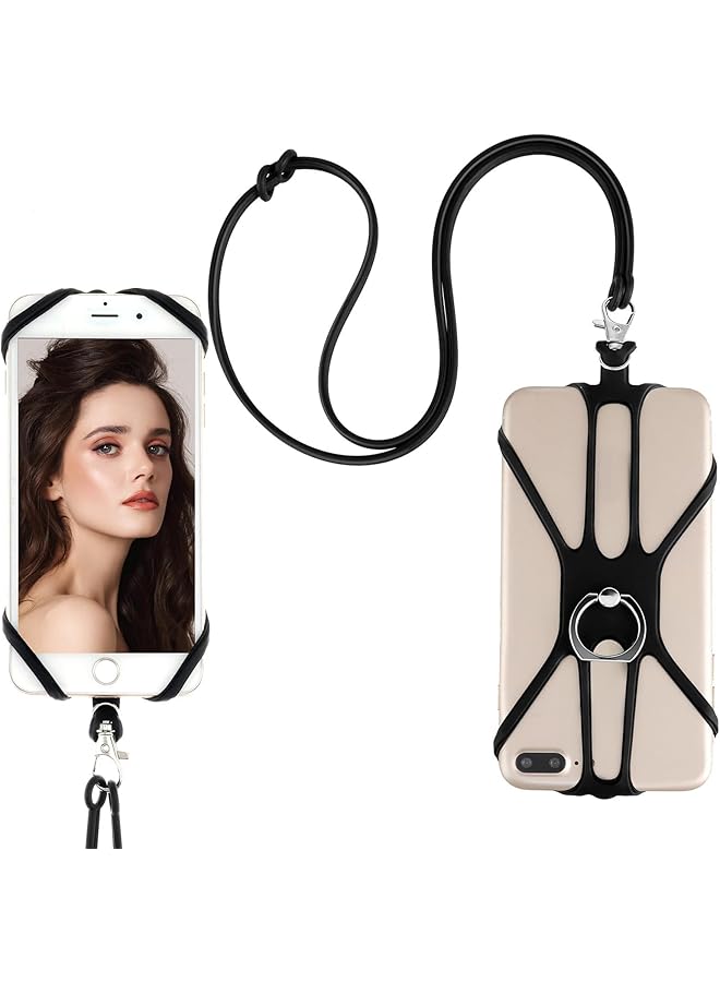 Green Tiger 2 PCS Comfortable Universal Phone Lanyard, Cell Phone Lanyard Neck Strap 2 in-1 Phone Strap with Finger Ring Holder Compatible with Most Smartphones (Black) - Image 1