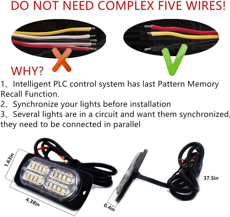 EASE2U E 12-24V 20-LED Super Bright Emergency Warning Strobe Light Bar - 4PCS (Blue) - Image 4