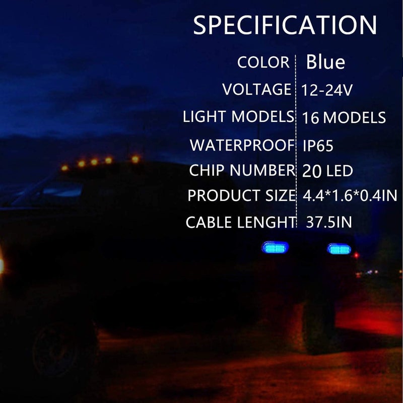 EASE2U E 12-24V 20-LED Super Bright Emergency Warning Strobe Light Bar - 4PCS (Blue) - Image 5