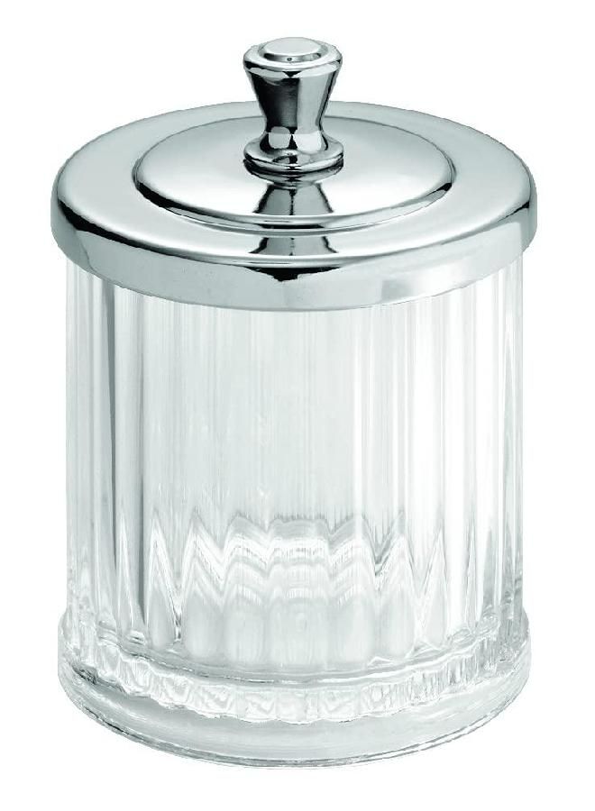 iDesign Alston Bathroom Vanity Canister Jar for Cotton Balls, Swabs, Cosmetic Pads - Clear/Chrome 3.5" x 3.5" x 5.1" - Image 2
