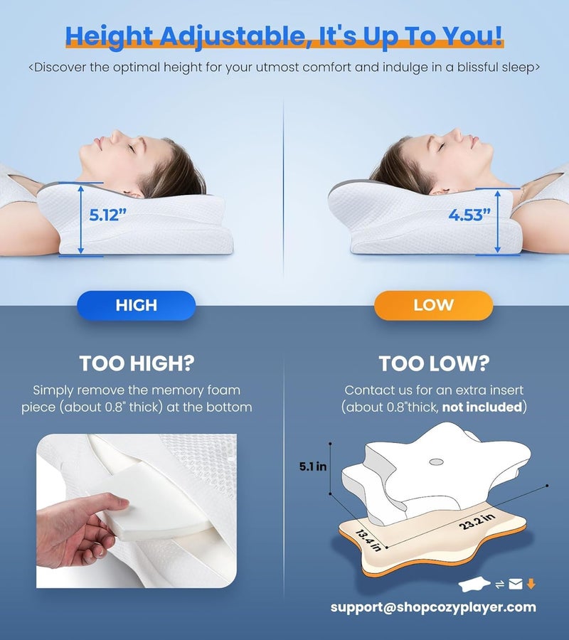 Cozyplayer Ultra Pain Relief Cooling Pillow for Neck Support, Adjustable Cervical Pillow Cozy Sleeping, Odorless Ergonomic Contour Memory Foam Pillows, Orthopedic Bed Pillow for Side Back Stomach Sleeper - Image 4