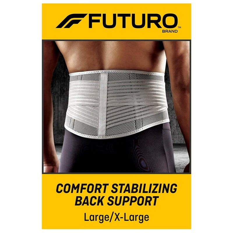 FUTURO Narrow & wide space compatible Comfort Stabilizing Back Support L/XL size, 1 unit/pack | Beige/Grey color | 46816EN | Support cushion pads help target sore | Aching muscles | Firm support | Back support Trendy varied sizing alternatives - Image 2