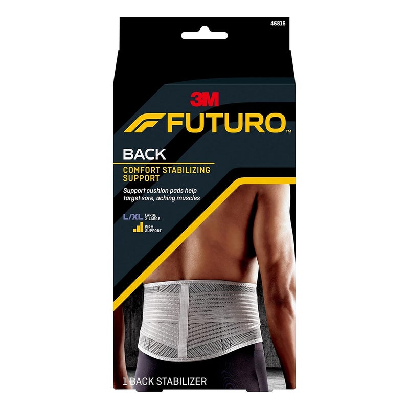 FUTURO Narrow & wide space compatible Comfort Stabilizing Back Support L/XL size, 1 unit/pack | Beige/Grey color | 46816EN | Support cushion pads help target sore | Aching muscles | Firm support | Back support Trendy varied sizing alternatives - Image 1