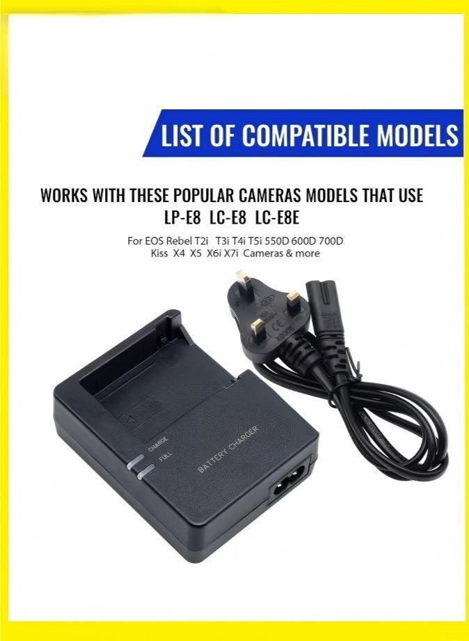 LC-E8 Quick Battery Charger Compatible with LC-E8 LP-E8 Battery for Canon EOS Rebel T2i T3i T4i T5i 550D 600D 650D 700D X4 X5 X6 X6i X7i, Not for Rebel T2, T3, T4, T5 - Image 3