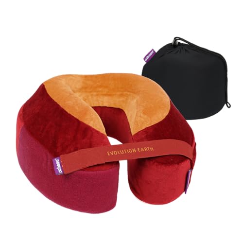 Cabeau Softest Neck Pillow for Travel Evolution Earth Deluxe 360 Head Neck and Chin Support for Sleeping Sustainable Memory Foam Removable Washable Cover with Compact Carrying Case Fire - Image 1
