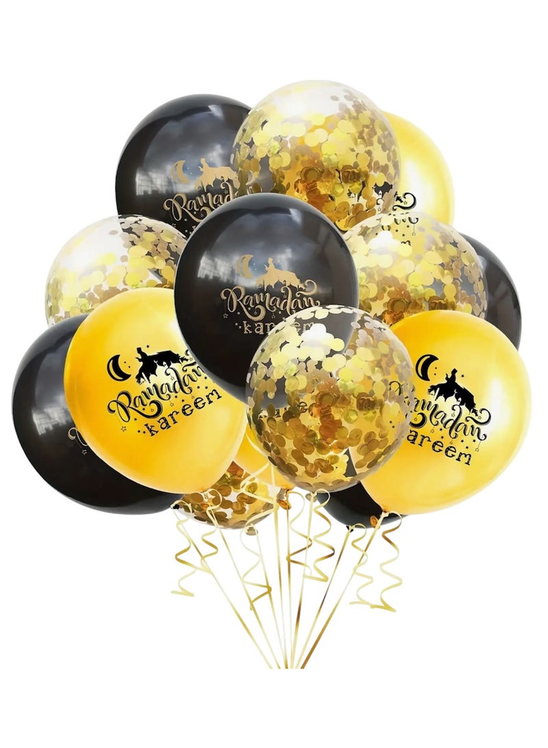 6pcs Set Ramadan Kareem Balloon Holy Month Celebration Decoration Black Gold Confetti Home School Nursery Eid Mubarak Iftar Event Indoor Outdoor Party Supplies Helium Air - Image 1