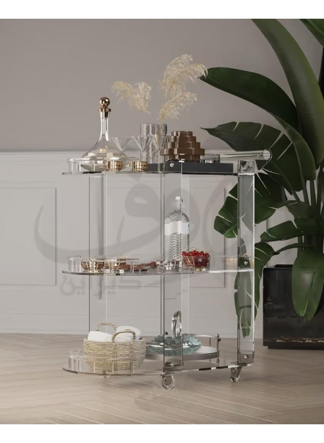Horoof Market Horoof Home® Premium Acrylic 3-Tier Serving Trolley – Clear Plexiglass with Elegant Curved Design, Multipurpose Storage & Display Cart for Home or Office – 80x80x40 cm, TR005  - Image 4
