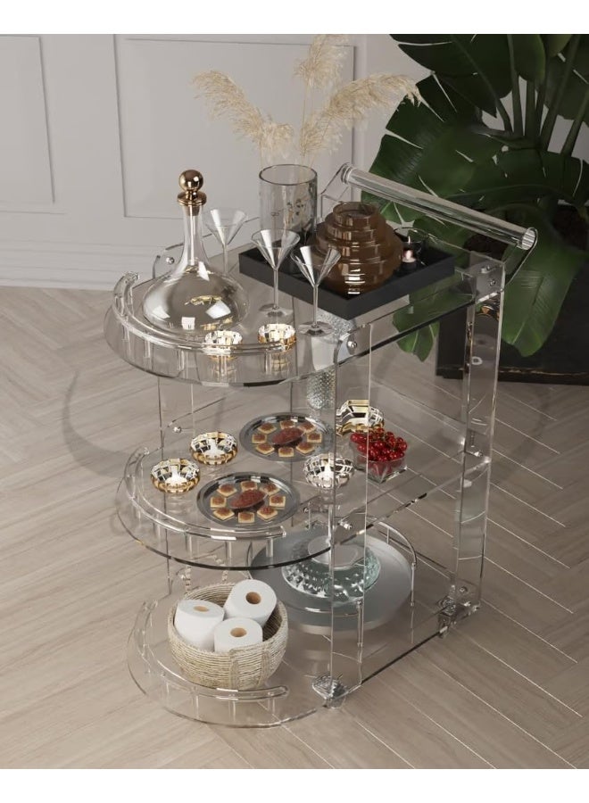 Horoof Market Horoof Home® Premium Acrylic 3-Tier Serving Trolley – Clear Plexiglass with Elegant Curved Design, Multipurpose Storage & Display Cart for Home or Office – 80x80x40 cm, TR005  - Image 1