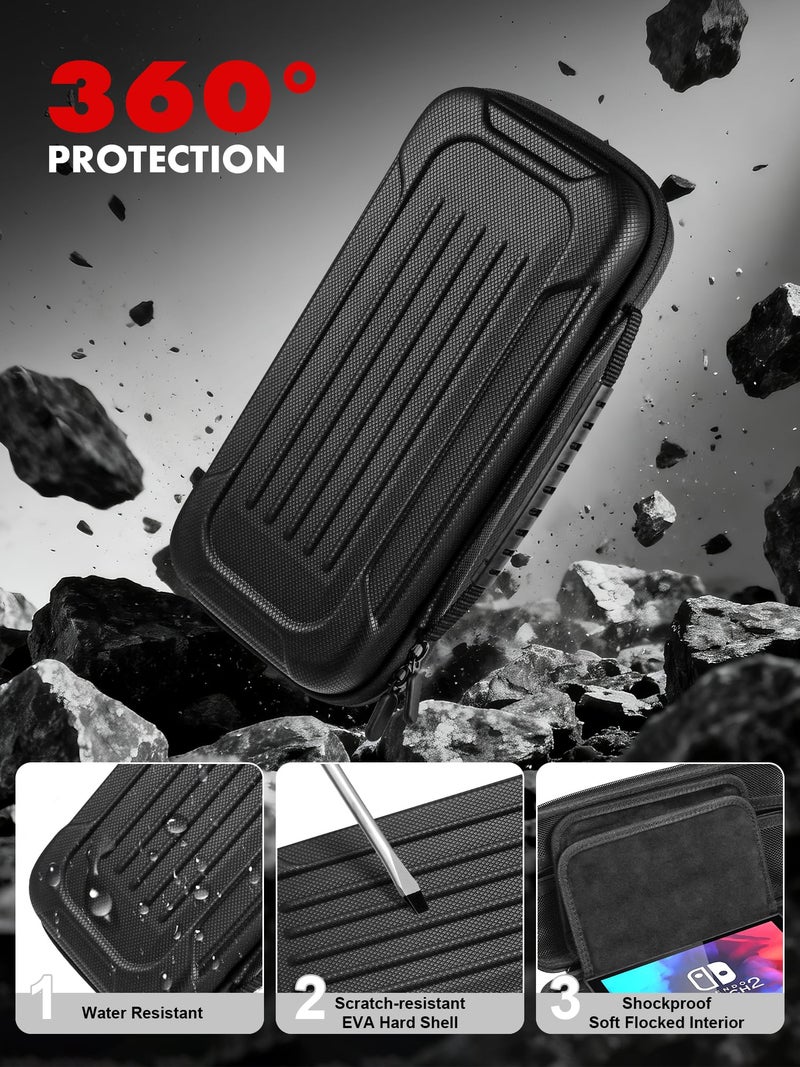 ELECDER for Nintendo Switch 2 Case Black - Protective Carrying Case with 24 Games Cartridges, 2 Screen Protectors, 2 Thumb Grip Caps, Hard Shell Carry Travel Pouch Bag for Console, Accessories - Image 5