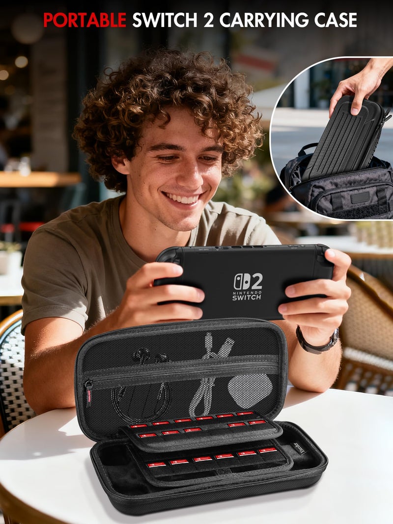 ELECDER for Nintendo Switch 2 Case Black - Protective Carrying Case with 24 Games Cartridges, 2 Screen Protectors, 2 Thumb Grip Caps, Hard Shell Carry Travel Pouch Bag for Console, Accessories - Image 2