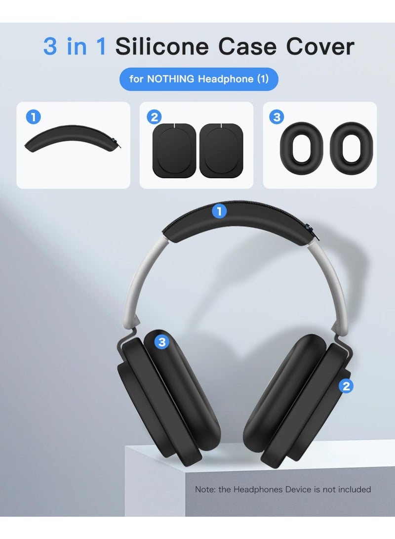 3-in-1 Silicone Case Cover for Nothing Headphone(1), Ear Pad Case Cover/Ear Cups Cover/Headband Cover,Nothing Headphone (1) Accessories, Washable & Sweatproof,Black - Image 2