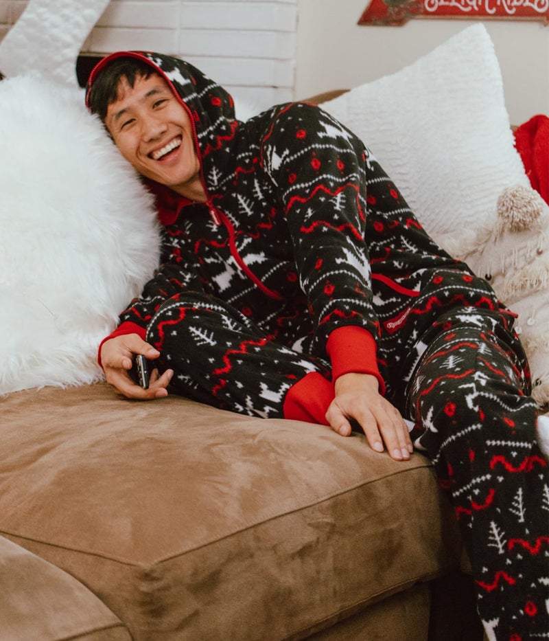 Tipsy Elves Christmas Onesies for Adults - Comfy Unisex Matching Holiday Jumpsuits with Convenient Pockets - Cozy Black Fair Isle Christmas Jumpsuit Size Small - Image 5
