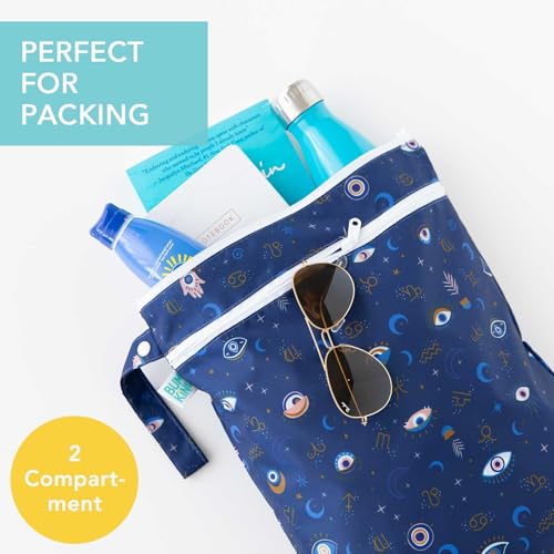 Bumkins Waterproof Wet Dry Bag for Baby Travel Swim Suit Cloth Diapers Pump Parts Pool Beach Gym Clothes Toiletry Hook to Stroller Daycare Zipper Reusable Wetdry Packing Pouch Evil Eye - Image 3