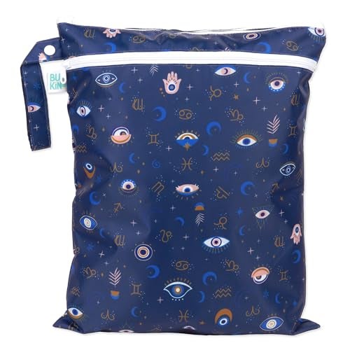 Bumkins Waterproof Wet Dry Bag for Baby Travel Swim Suit Cloth Diapers Pump Parts Pool Beach Gym Clothes Toiletry Hook to Stroller Daycare Zipper Reusable Wetdry Packing Pouch Evil Eye - Image 1