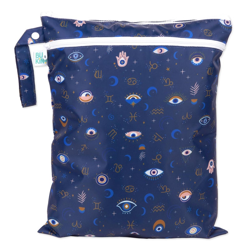 Bumkins Waterproof Wet Dry Bag for Baby Travel Swim Suit Cloth Diapers Pump Parts Pool Beach Gym Clothes Toiletry Hook to Stroller Daycare Zipper Reusable Wetdry Packing Pouch Evil Eye - Image 2