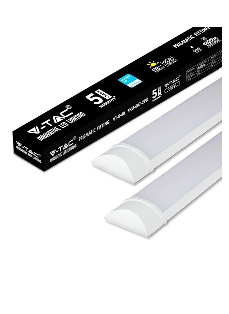 ESNCO 2 Packs LED Batten Lights 4FT 6500k Daylight,Low Profile Wall or Ceiling Surface Mounted Fitting for Home/Workshop/Office/School Restaurant  - Image 1