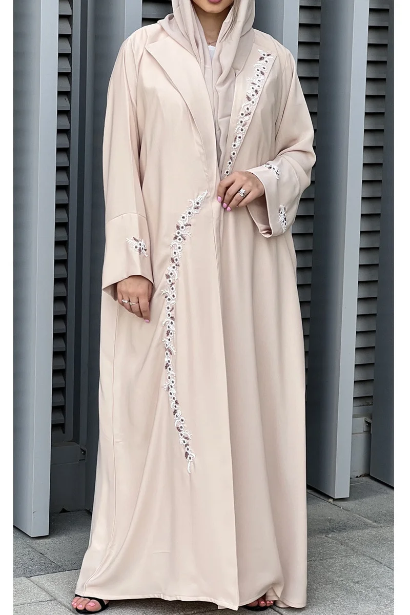 Moistreet Embroidered Open Front Abaya