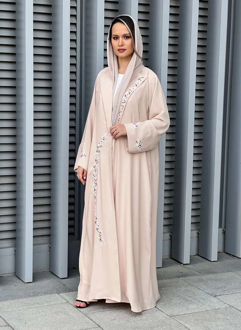 Moistreet Embroidered Open Front Abaya