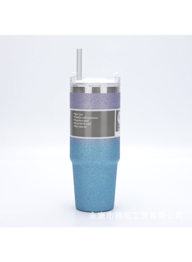 304 Car Cup Ice Mug Portable Coffee Cup Insulated Cup 30oz With Handle For Outdoor Use With Straw