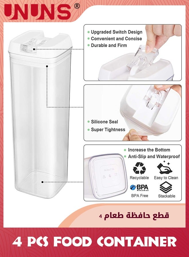 UNUNS مجموعة حاويات تخزين الطعام محكمة الغلق، 4 قطع حاوية تخزين طعام شفافة سعة 1.9 لتر مع غطاء، حاويات الحبوب والوجبات الخفيفة خالية من مادة BPA مع علامات قلم لتنظيم مخزن المطبخ وتخزينه، أبيض - Image 2