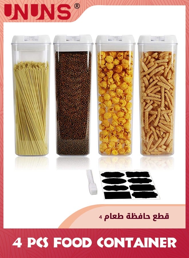 UNUNS مجموعة حاويات تخزين الطعام محكمة الغلق، 4 قطع حاوية تخزين طعام شفافة سعة 1.9 لتر مع غطاء، حاويات الحبوب والوجبات الخفيفة خالية من مادة BPA مع علامات قلم لتنظيم مخزن المطبخ وتخزينه، أبيض - Image 1