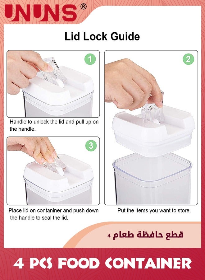 UNUNS مجموعة حاويات تخزين الطعام محكمة الغلق، 4 قطع حاوية تخزين طعام شفافة سعة 1.9 لتر مع غطاء، حاويات الحبوب والوجبات الخفيفة خالية من مادة BPA مع علامات قلم لتنظيم مخزن المطبخ وتخزينه، أبيض - Image 3