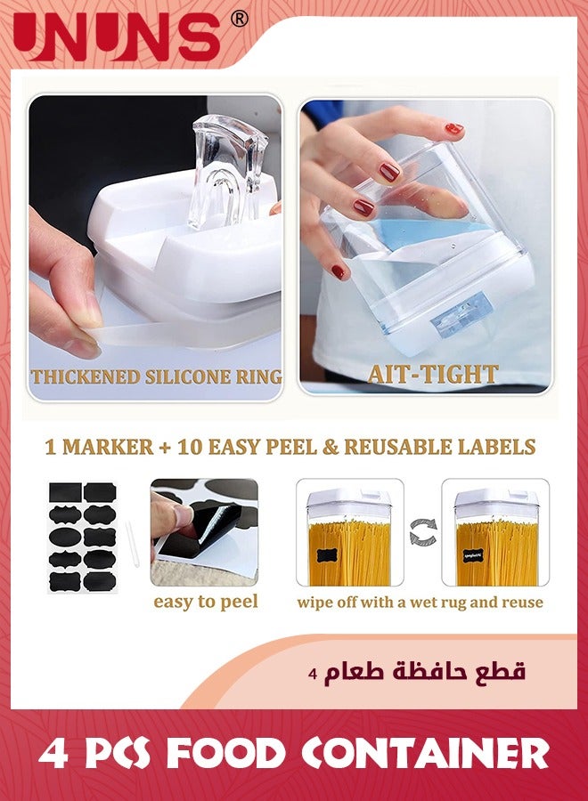 UNUNS مجموعة حاويات تخزين الطعام محكمة الغلق، 4 قطع حاوية تخزين طعام شفافة سعة 1.9 لتر مع غطاء، حاويات الحبوب والوجبات الخفيفة خالية من مادة BPA مع علامات قلم لتنظيم مخزن المطبخ وتخزينه، أبيض - Image 4